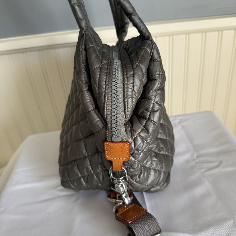 MZ Wallace Medium Sutton Quilted Nylon Bag Handbag Purse Metallic Gray Silver - Picture 8 of 16